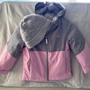 Gerry girls 4 in 1 jacket with hat, pink & grey, XS 5/6 - NWT